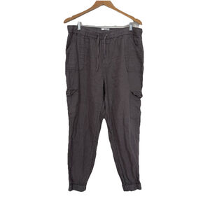 Nicole Miller Linen Cargo Jogger Pants XL Women Gray Pull On Drawstring Beach